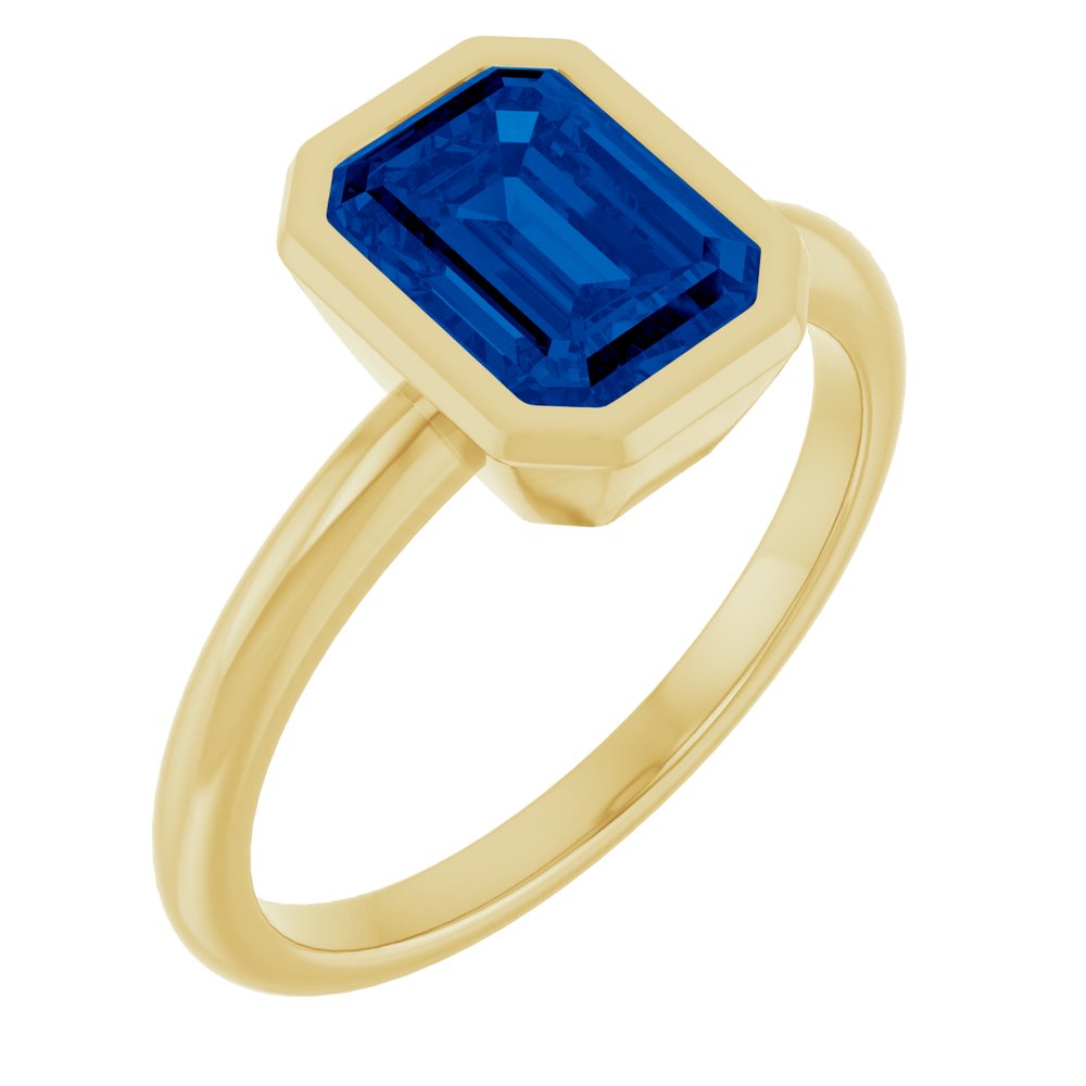 14K Yellow Gold 8x6 mm Lab-Grown Blue Sapphire Bezel-Set Ring