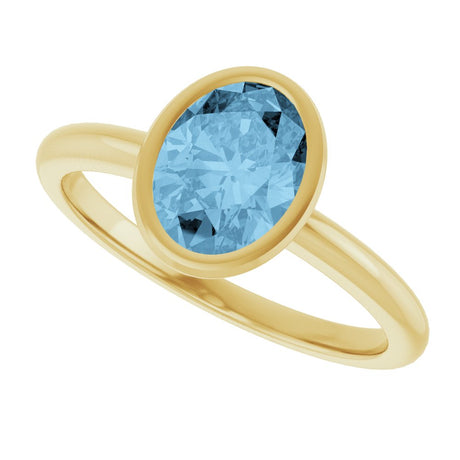 14K Yellow Gold 8x6 mm Natural Sky Blue Topaz Bezel-Set Ring
