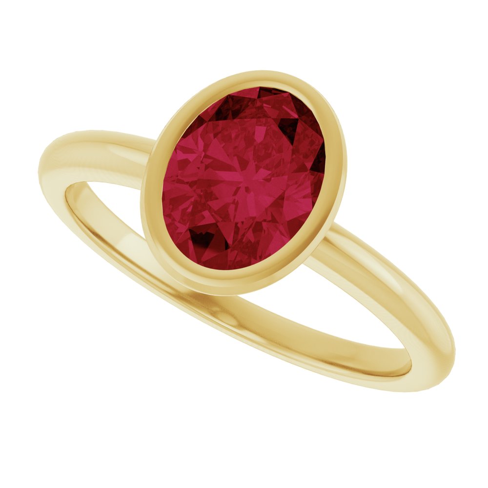 14K Yellow Gold 8x6 mm Lab-Grown Ruby Bezel-Set Ring