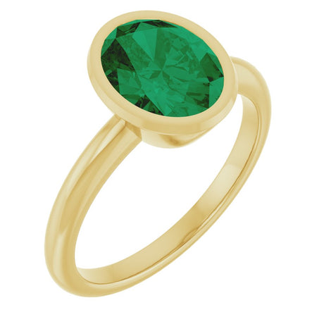 14K Yellow Lab-Grown Emerald Ring