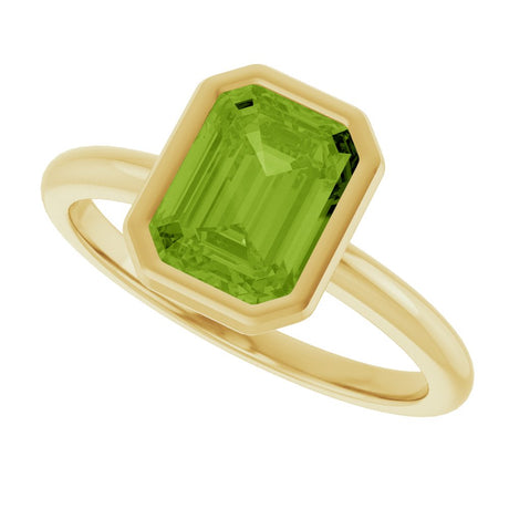 14K Yellow Gold 8x6 mm Natural Peridot Bezel-Set Ring