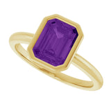 14K Yellow Gold 8x6 mm Natural Amethyst Bezel-Set Ring