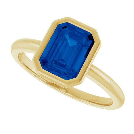 14K Yellow Gold 8x6 mm Lab-Grown Blue Sapphire Bezel-Set Ring