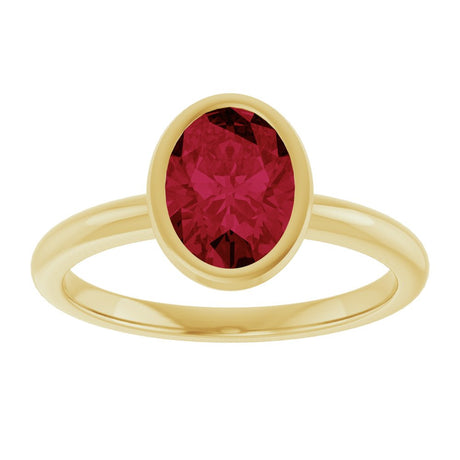 14K Yellow Gold 8x6 mm Lab-Grown Ruby Bezel-Set Ring