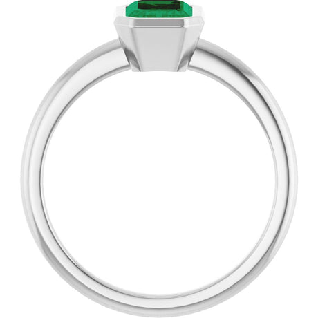 14K White Gold 7x5 mm Lab-Grown Emerald Bezel-Set Ring