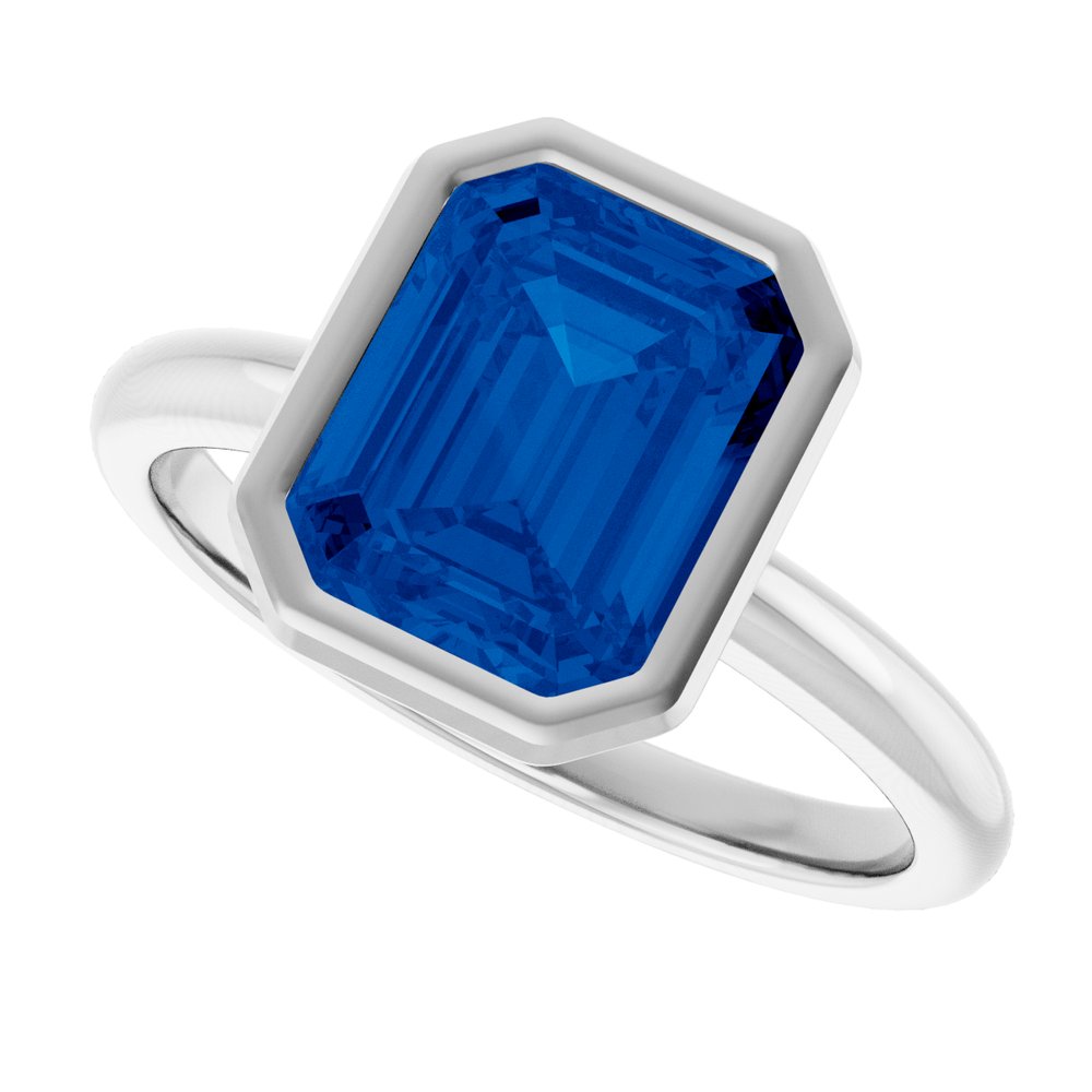 14K White Lab-Grown Blue Sapphire Ring