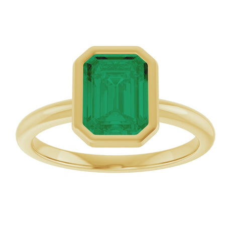 14K Yellow Gold 8x6 mm Lab-Grown Emerald Bezel-Set Ring