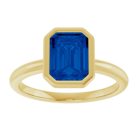 14K Yellow Gold 8x6 mm Lab-Grown Blue Sapphire Bezel-Set Ring