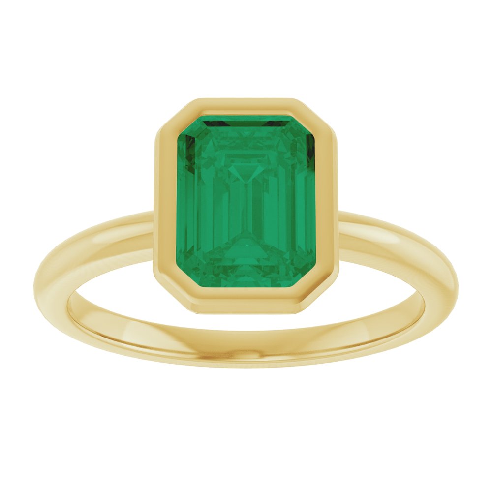 14K Yellow Gold 8x6 mm Lab-Grown Emerald Bezel-Set Ring