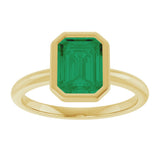 14K Yellow Gold 8x6 mm Lab-Grown Emerald Bezel-Set Ring