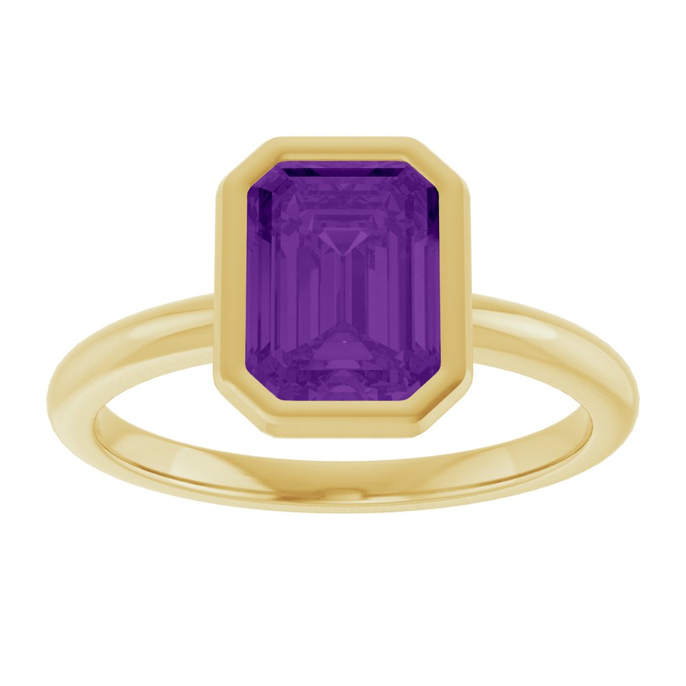 14K Yellow Gold 8x6 mm Natural Amethyst Bezel-Set Ring