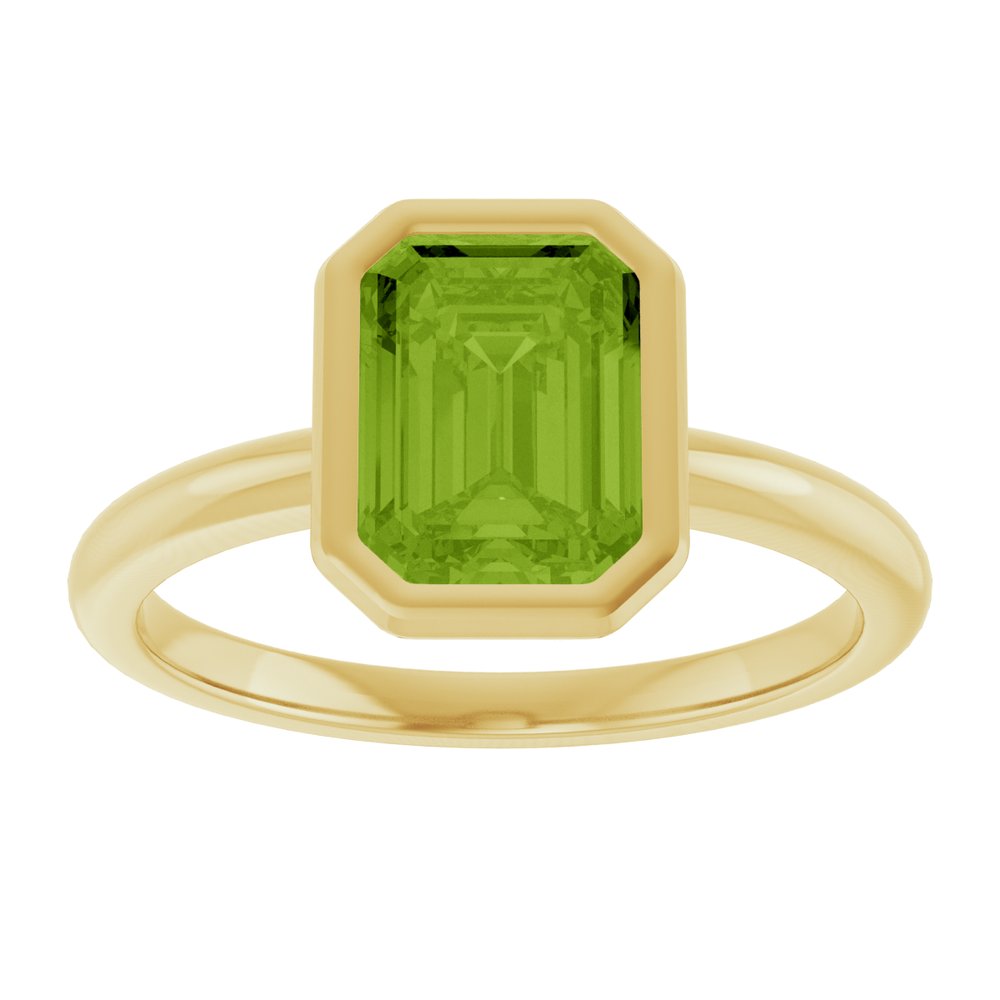 14K Yellow Gold 8x6 mm Natural Peridot Bezel-Set Ring