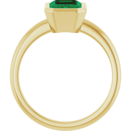 14K Yellow Gold 8x6 mm Lab-Grown Emerald Bezel-Set Ring