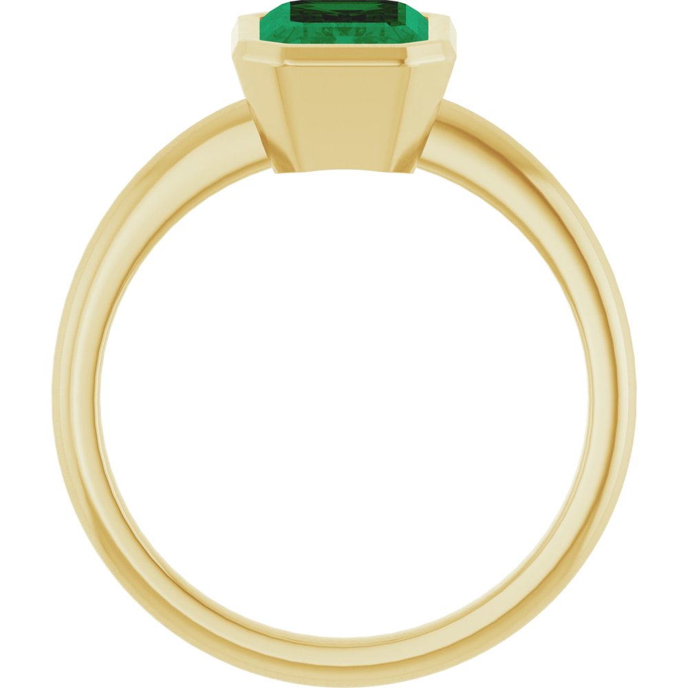 14K Yellow Gold 8x6 mm Lab-Grown Emerald Bezel-Set Ring