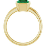 14K Yellow Gold 8x6 mm Lab-Grown Emerald Bezel-Set Ring