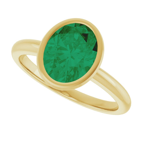 14K Yellow Gold Lab-Grown Emerald Ring