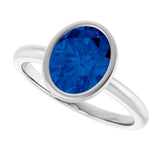 14K White Lab-Grown Blue Sapphire Ring