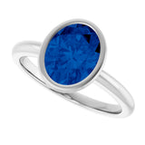 14K White Lab-Grown Blue Sapphire Ring