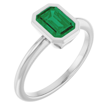14K White Gold 7x5 mm Lab-Grown Emerald Bezel-Set Ring