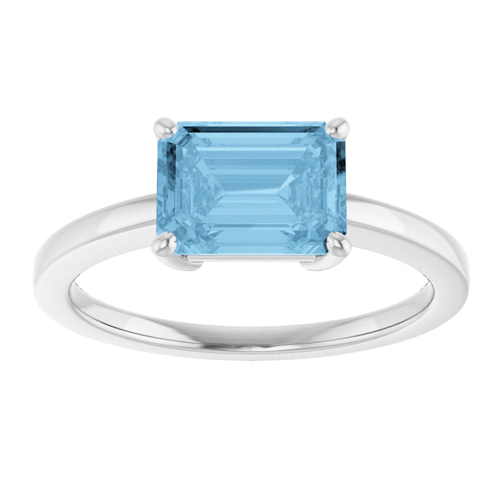 14K White Natural Sky Blue Topaz Ring