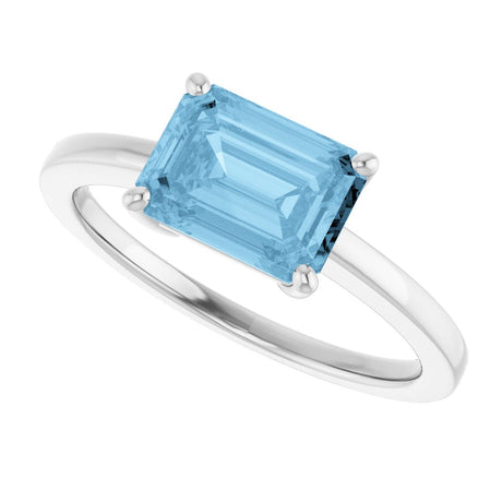 14K White Natural Sky Blue Topaz Ring