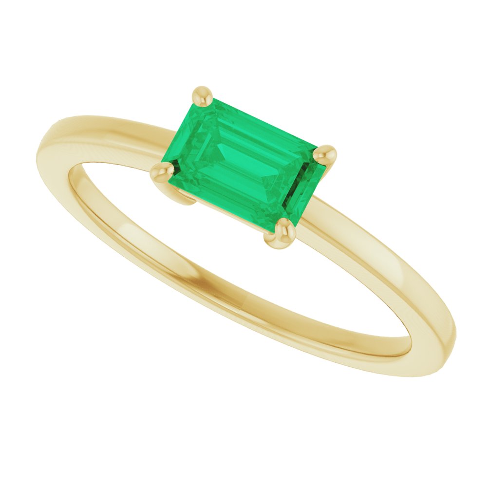 14K Yellow Lab-Grown Emerald Ring