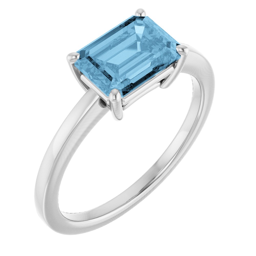 14K White Natural Sky Blue Topaz Ring