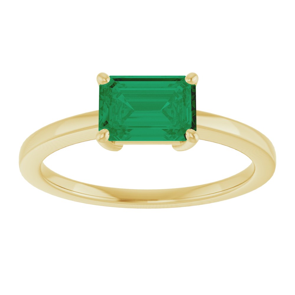 14K Yellow Gold Lab-Grown Emerald Solitaire Solitaire Ring