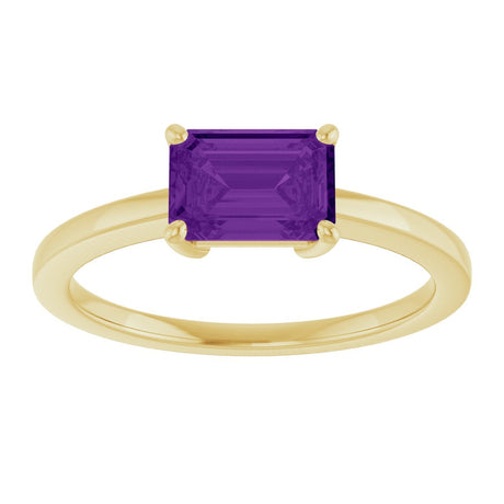 14K Yellow Gold Natural Amethyst Solitaire Ring