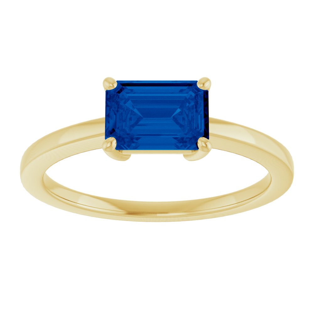 14K Yellow Gold Lab-Grown Blue Sapphire Solitaire Ring