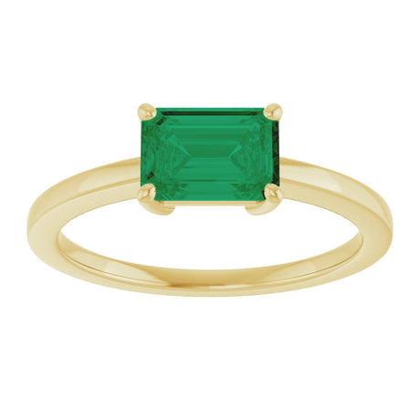 14K Yellow Gold Lab-Grown Emerald Solitaire Solitaire Ring