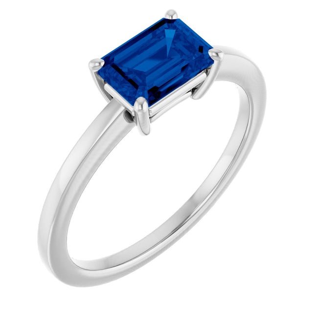 Sterling Silver Lab-Grown Blue Sapphire Solitaire Ring