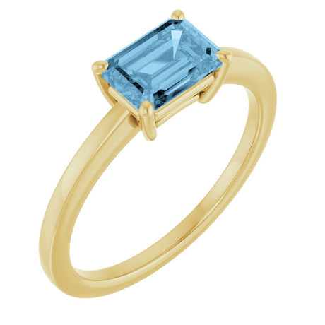 14K Yellow Gold Natural Sky Blue Topaz Solitaire Ring