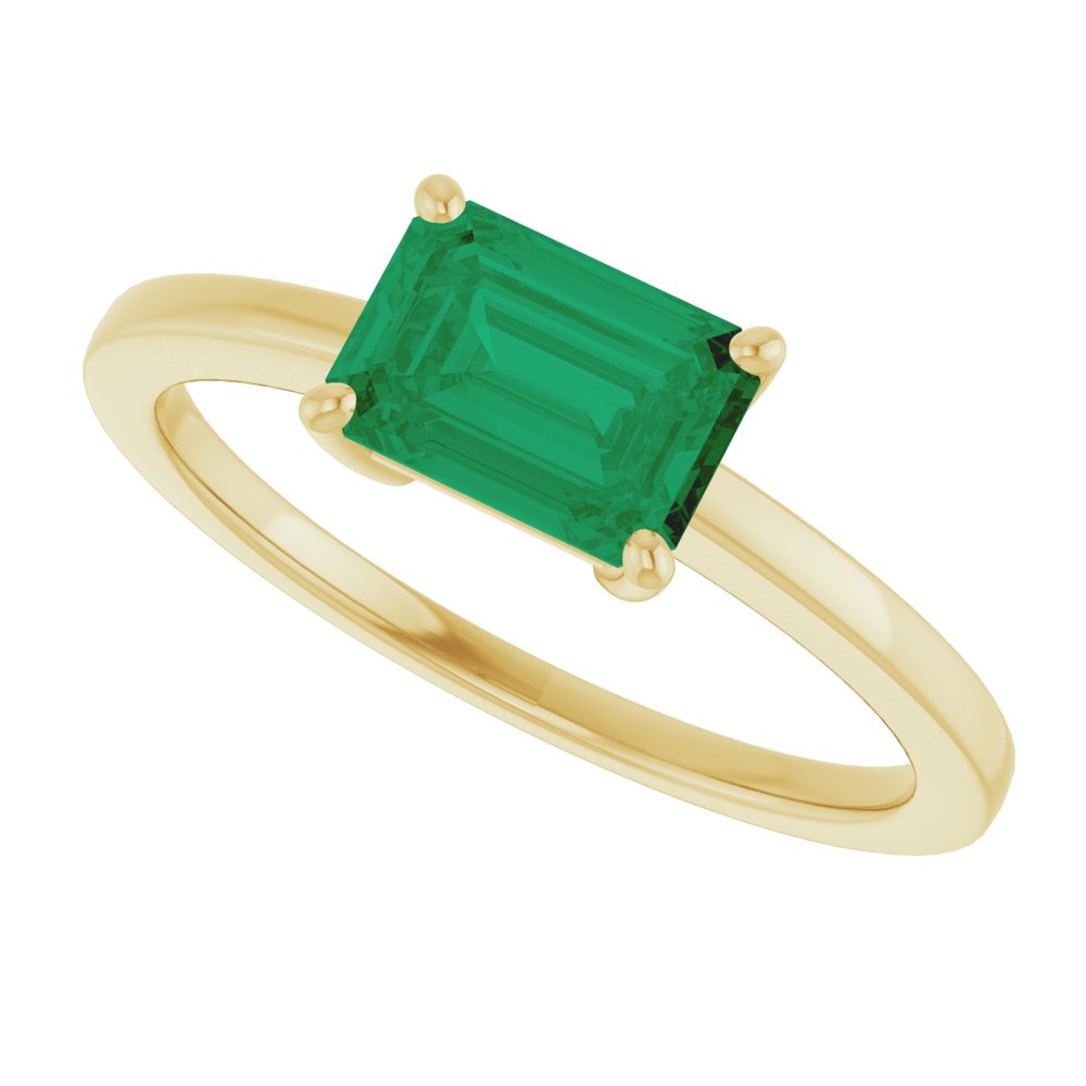 14K Yellow Gold Lab-Grown Emerald Solitaire Solitaire Ring