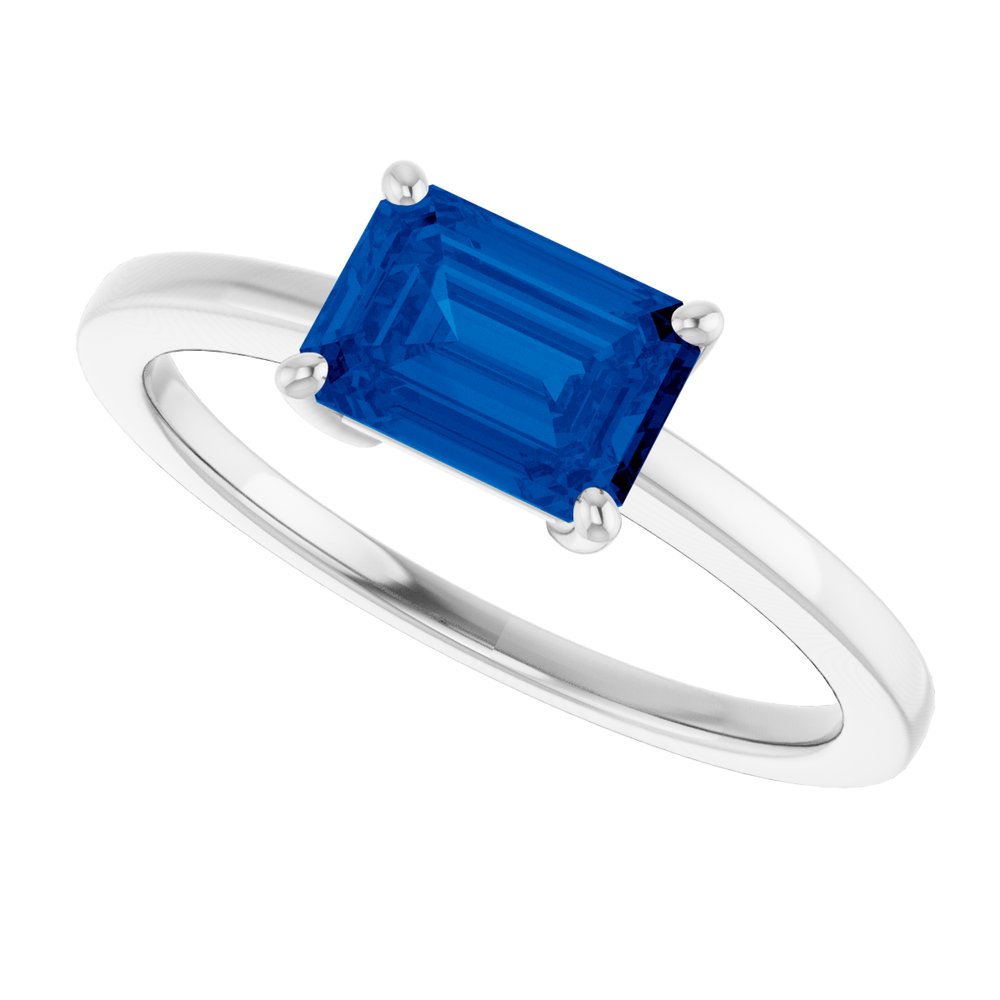 Sterling Silver Lab-Grown Blue Sapphire Solitaire Ring