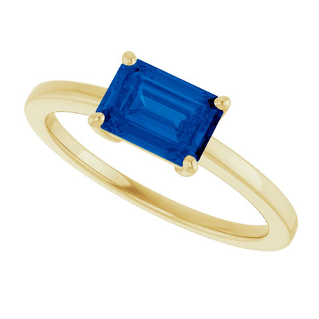 14K Yellow Gold Lab-Grown Blue Sapphire Solitaire Ring