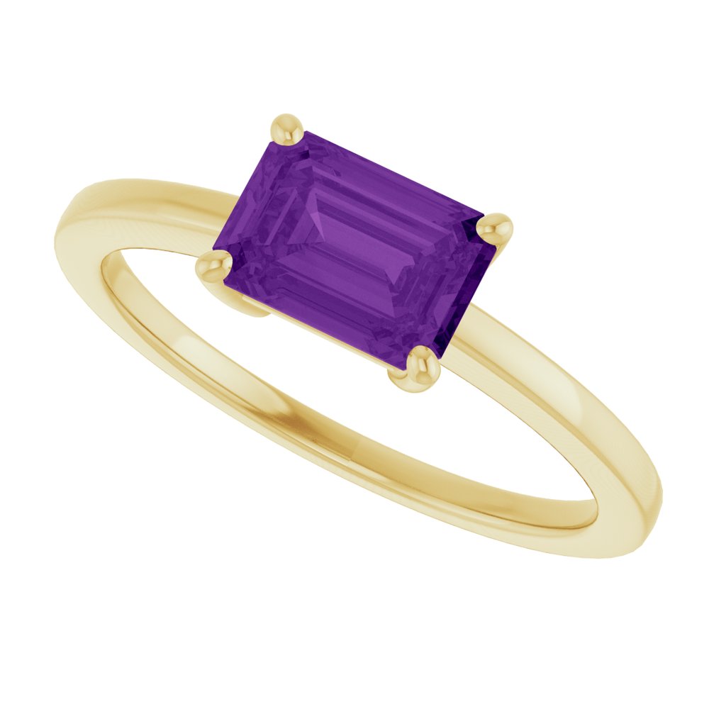 14K Yellow Gold Natural Amethyst Solitaire Ring