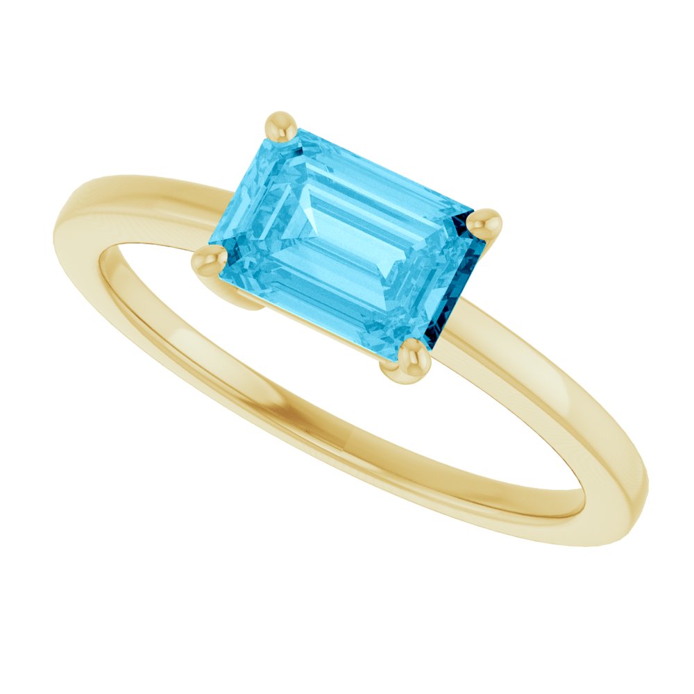 14K Yellow Gold Natural Aquamarine Solitaire Ring