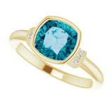 14K Yellow Natural Checkerboard London Blue Topaz & .04 CTW Natural Diamond Ring