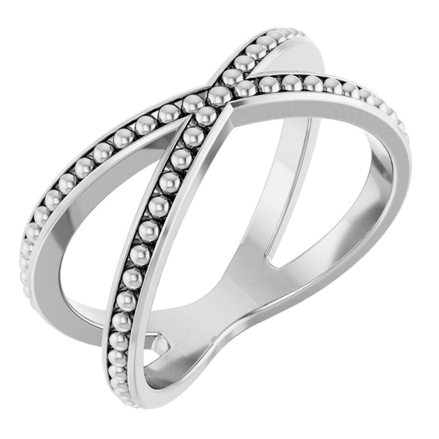 Sterling Silver Beaded Criss-Cross Ring
