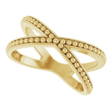 14K Yellow Beaded Criss-Cross Ring