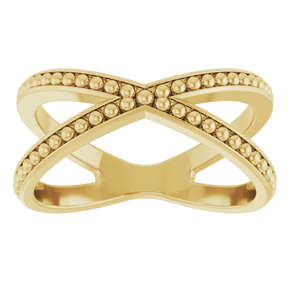 14K Yellow Beaded Criss-Cross Ring