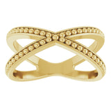 14K Yellow Beaded Criss-Cross Ring