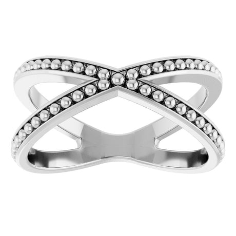 Sterling Silver Beaded Criss-Cross Ring