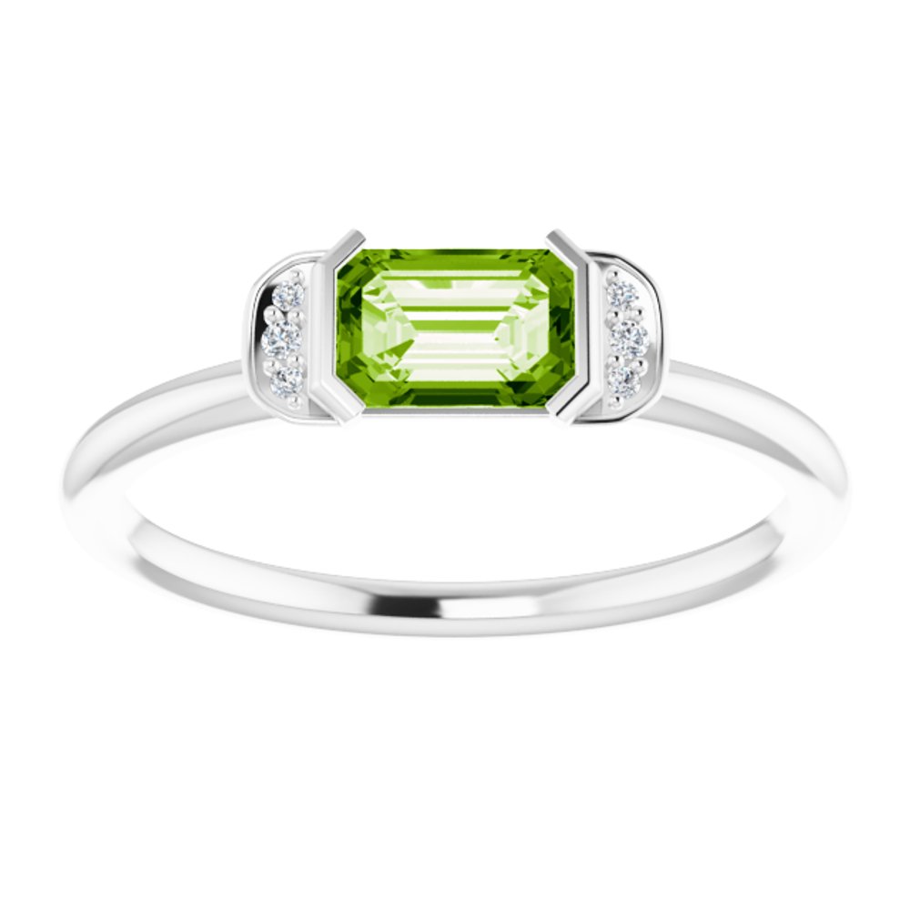 14K White Natural Peridot & .02 CTW Natural Diamond Stackable Ring