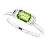 14K White Natural Peridot & .02 CTW Natural Diamond Stackable Ring