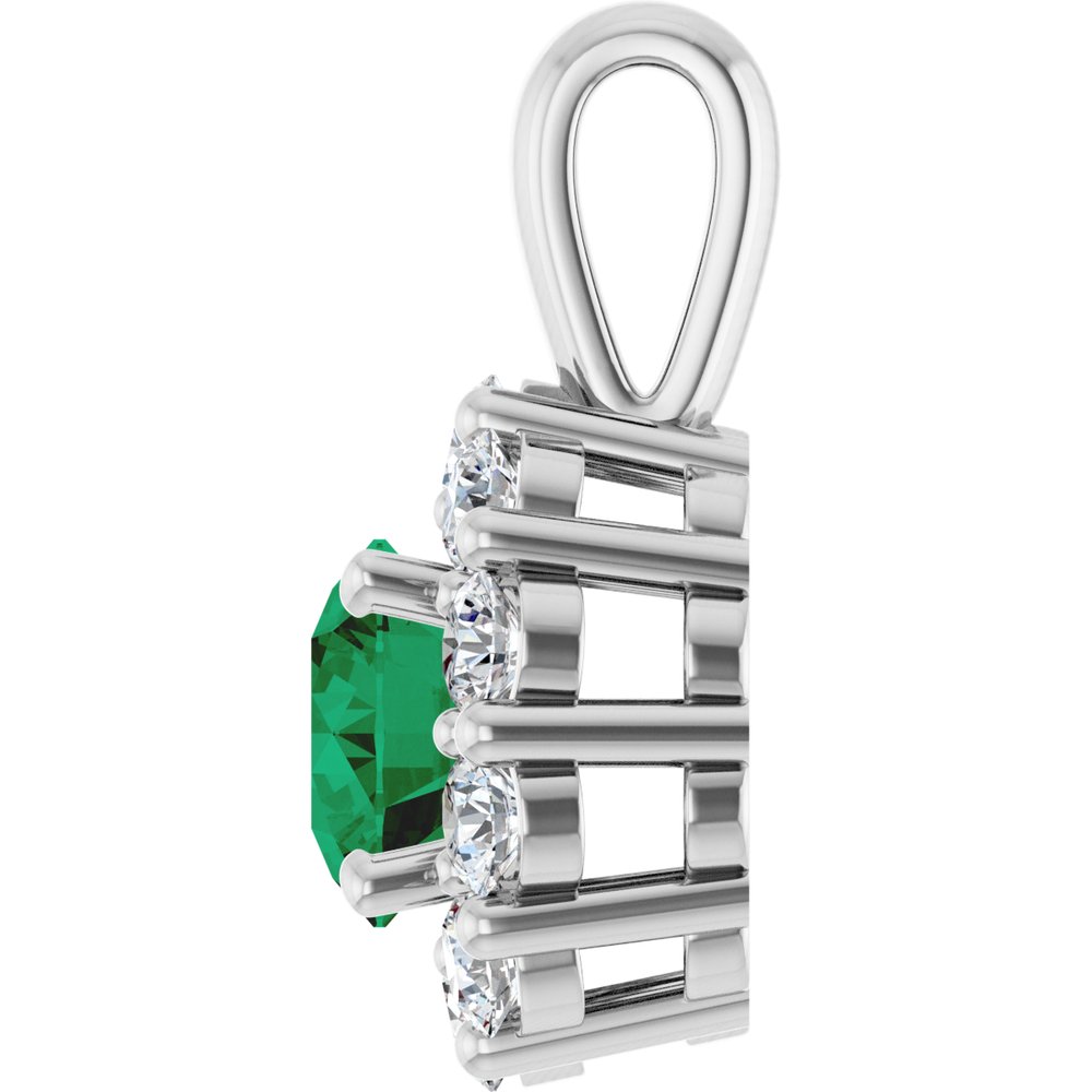 14K White Gold Lab-Grown Emerald & 1/3 CTW Lab-Grown Diamond Pendant