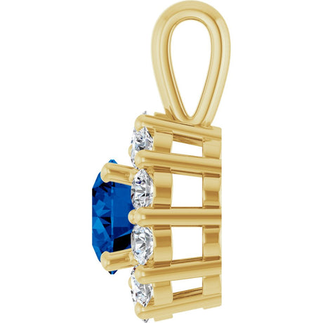 14K Yellow Gold Lab-Grown Blue Sapphire & 1/3 CTW Lab-Grown Diamond Pendant