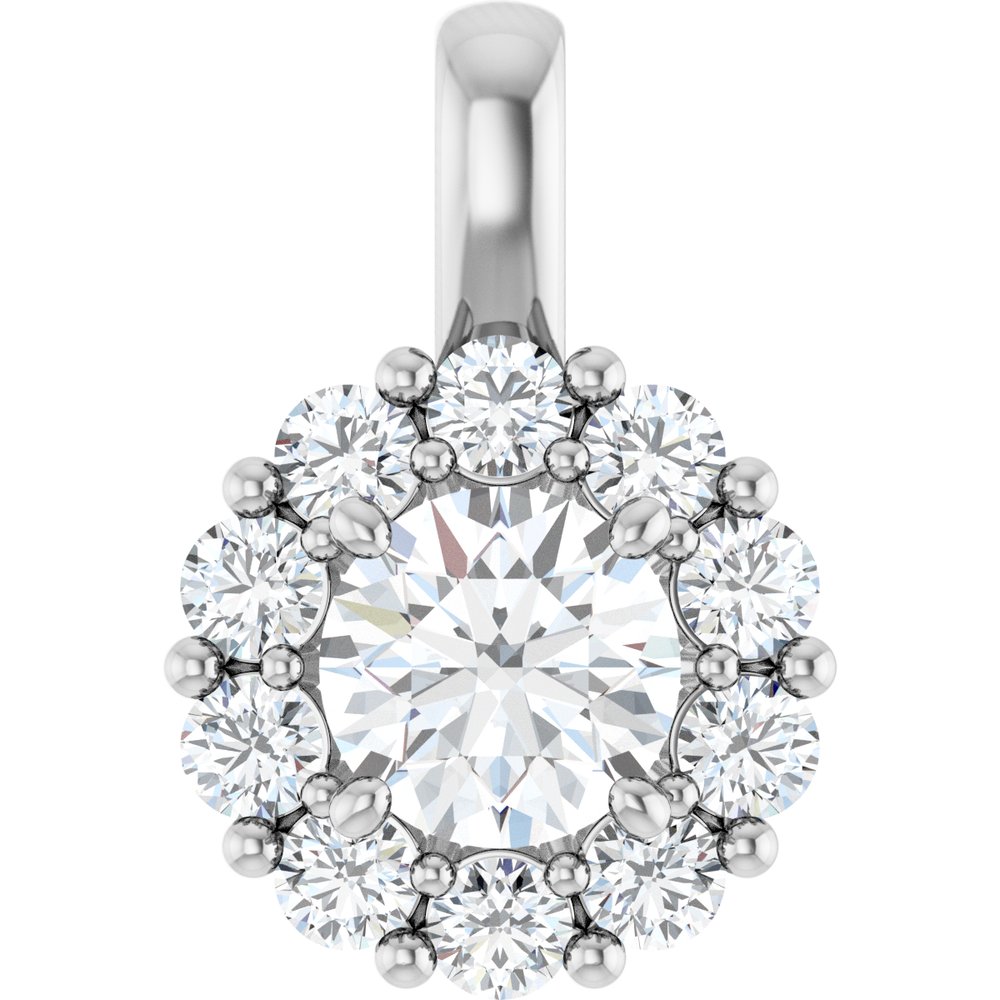 14K White 1 CTW Lab-Grown Diamond Halo-Style Pendant