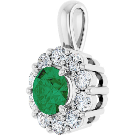 14K White Gold Lab-Grown Emerald & 1/3 CTW Lab-Grown Diamond Pendant